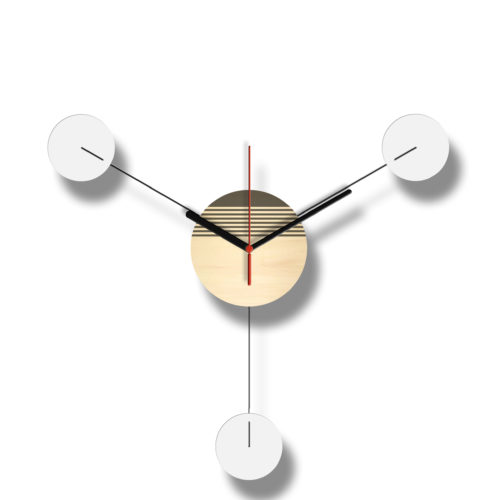 Horloge Personnalisable Trio composée d'un disque de bois gravé et de trois disques d'acier laqués Blanc Verso | Virvoltan