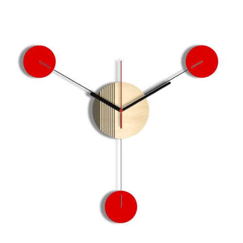 Horloge Murale Personnalisable Trio Bois gravé Acier rouge | Virvoltan